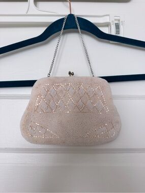 Vintage Beaded Evening Clutch Bag in Light Blush